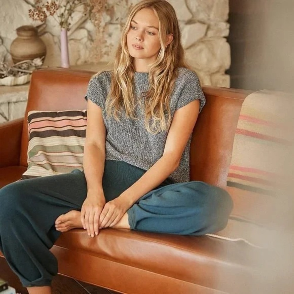 Free People Beach Womens Freya Sweater Pant‎ Set In Varsity Navy Combo Medium